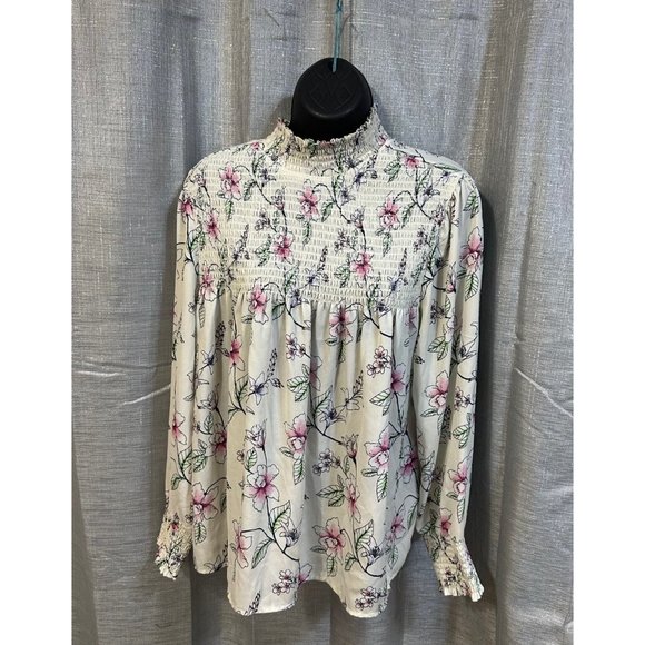 Blouse mock flowers tunic t top beige pink - Picture 2 of 6